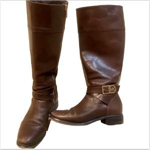 Michael Kors Boots Bryce Tall Riding Brown Leather Knee High Zip